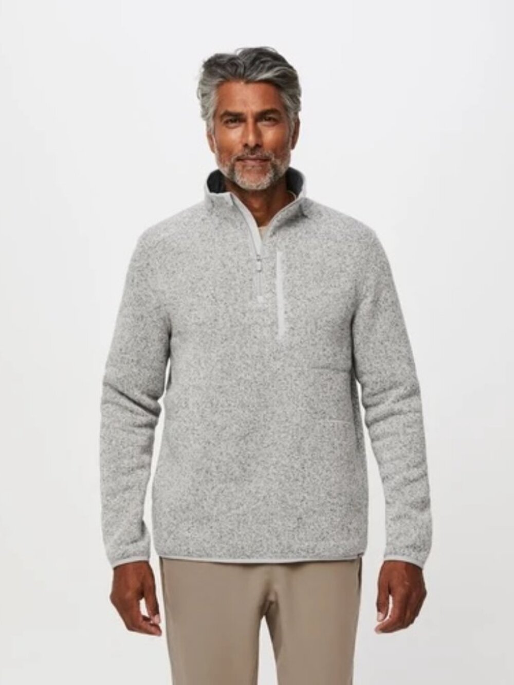 Figs On-Shift 1/4 Zip Sweater Knit Heather Light Grey Men Medium